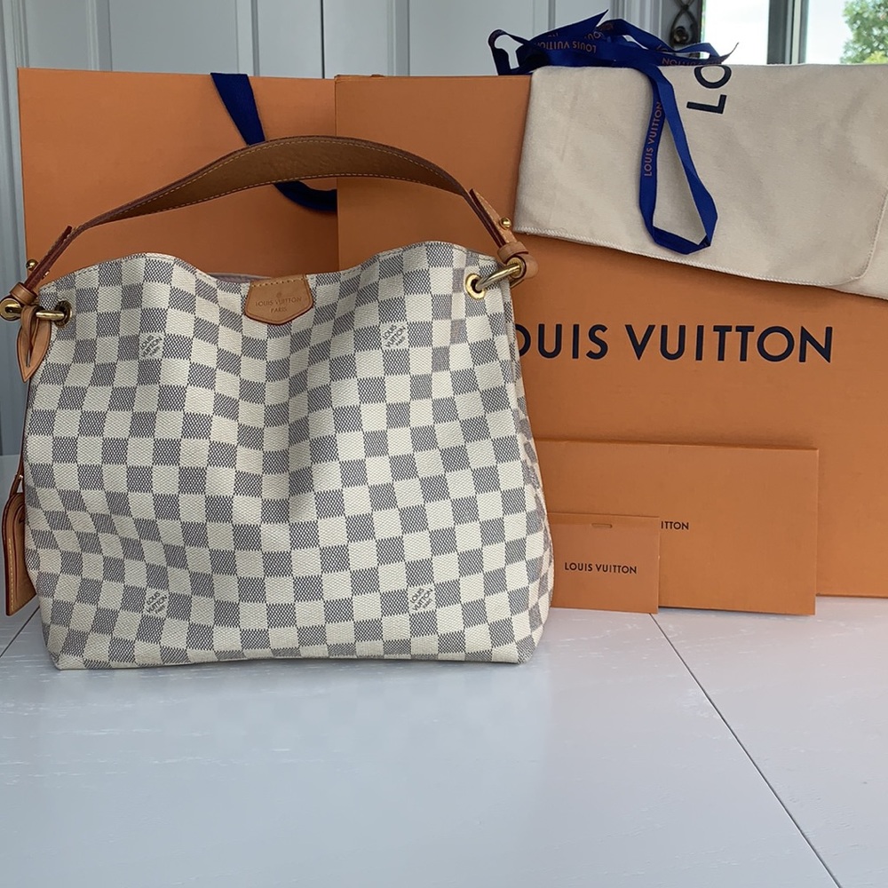 Louis Vuitton Damier Azur Canvas Shoulder Bag with Natural Vachetta Trim
